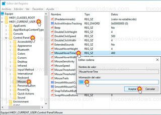 Windows 10 - Regedit > MouseHoverTime