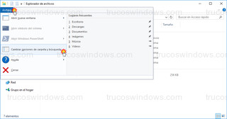 Windows 10 - Explorador de archivos - cambiar opciones de carpeta y búsqueda