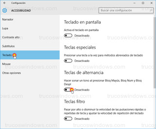 Windows 10 - Habilitar teclas de alternancia