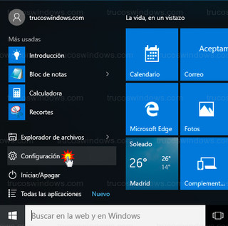 Windows 10 - Inicio > Configuración