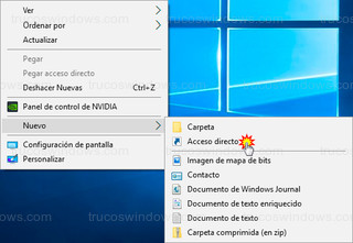 Crear acceso directo - Nuevo > Acceso directo