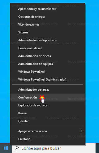 Windows 10 - Configuración de Windows desde botón derecho del ratón