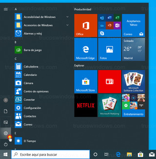 Windows 10 - Configuración de Windows desde botón de Inicio