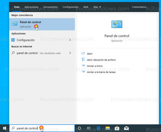 Windows 10 - Acceso Panel de control de Windows