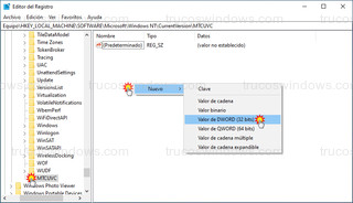 Regedit - Nuevo > Valor de DWORD (32 bits)
