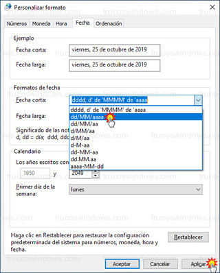 Formatos de fecha - Fecha corta dd/MM/aaaa