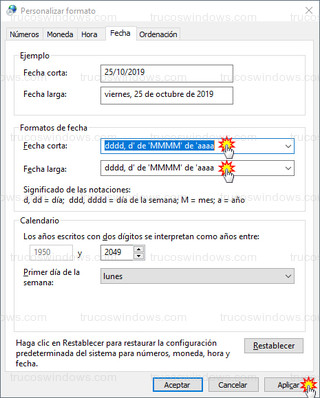 Personalizar formato - Formatos de fecha