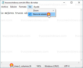 Bloc de notas - Recuento de líneas y columnas