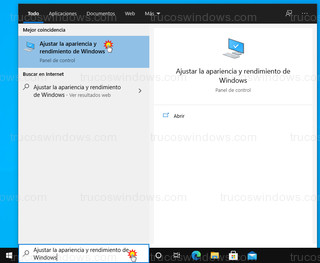 Windows 10 - Ajustar la apariencia y rendimiento de Windows