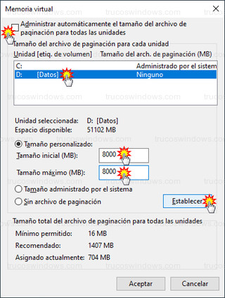 Memoria virtual - Cambiar tamaño del archivo de paginación