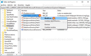 Editor del Registro - Modificar BackgroundHistoryPath0