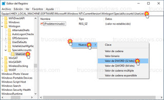 Editor del Registro - Ruta UserList