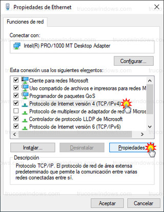 Propiedades de Ethernet - Protocolo de Internet versión 4 (TCP/IPv4)