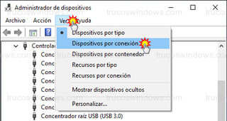 Administrador de dispositivos - Dispositivos por conexión