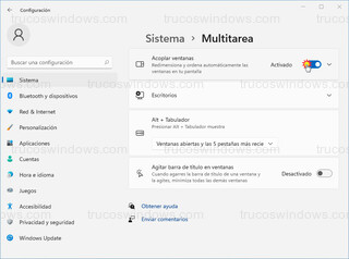 Sistema > Multitarea - Acoplar ventanas