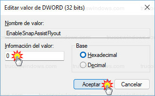 Editor del registro - Editar EnableSnapAssistFlyout