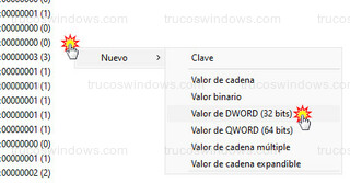 Editor del registro - Nuevo > Valor de DWORD (32 bits)