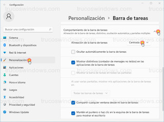 Comportamiento de la barra de tareas - Alineación de la barra de tareas