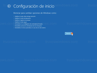Configuración de inicio - Reiniciar