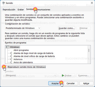 Sonidos Windows - Reproducir sonido Inicio de Windows