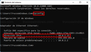 ipconfig - CMD > Dirección IPv4