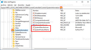 Editor del Registro - SystemManufacturer y SystemProductName