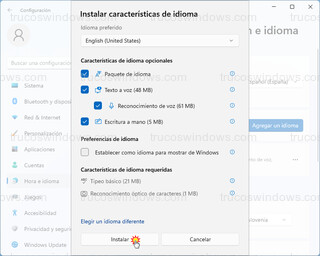 Instalar características de idioma - Instalar idioma