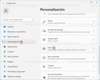 Windows 11 - Personalización > Inicio