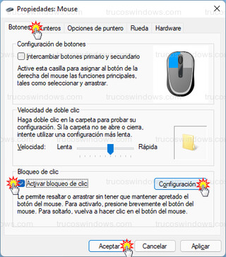 Propiedades: Mouse - Bloqueo de clic