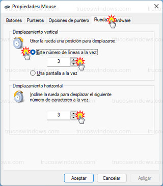 Propiedades: Mouse - Desplazamiento vertical y horizontal