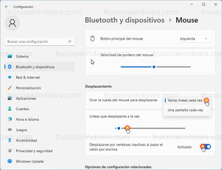 Bluetooth y dispositivos > Mouse - Desplazamiento