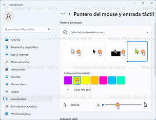 Puntero del mouse y entrada táctil - Estílo del puntero del mouse