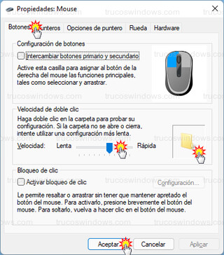 Propiedades: Mouse - Velocidad de doble clic