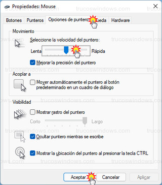 Propiedades: Mouse - Velocidad del puntero