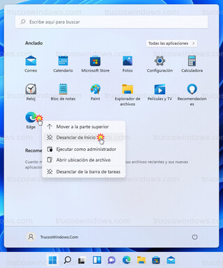 Windows 11 - Desanclar de Inicio