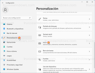 Windows 11 - Personalición > Inicio