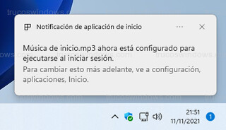 Windows 11 - Notificación de aplicación de inicio