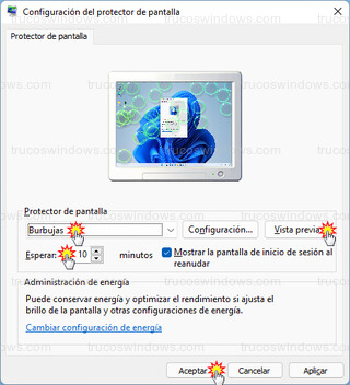 Windows 11 - Vista previa del salvapantallas