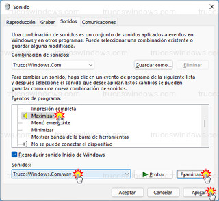 Windows 11 - Evento maximizar con sonido personalizado