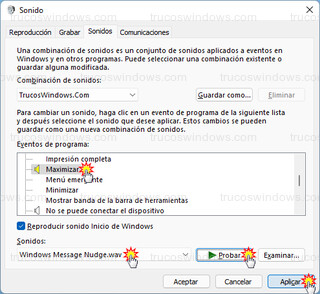 Windows 11 - Evento maximizar con sonido predeterminado