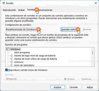 Windows 11 - Guardar combinación de sonidos