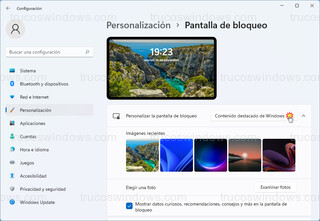 Pantalla de bloqueo - Contenido destacado de Windows