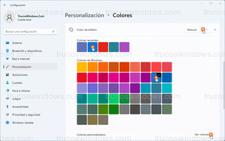 Personalización > Colores - Color de énfasis