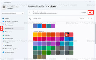 Personalización > Colores - Muestra de color de énfasis