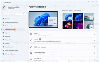 Windows 11 - Personalización > Colores