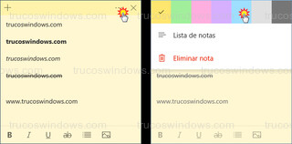 Notas rápidas - Cambiar color de la nota en Windows 10