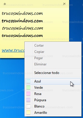 Notas rápidas - Cambiar color de la nota en Windows 7