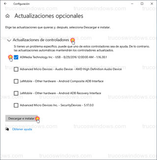 Actualizaciones opcionales - Actualizaciones de controladores (W10)