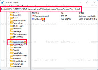 Editor del Registro - StuckRects3 > Settings