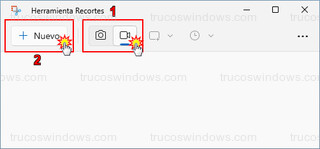Herramienta Recortes - Iniciar nueva grabación de vídeo